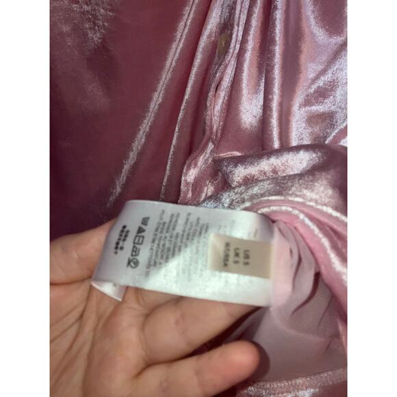 NWOT Free People Shayla Pink Velvet Button Front Long Sleeve Ruched Mini Dress S - Picture 3 of 6